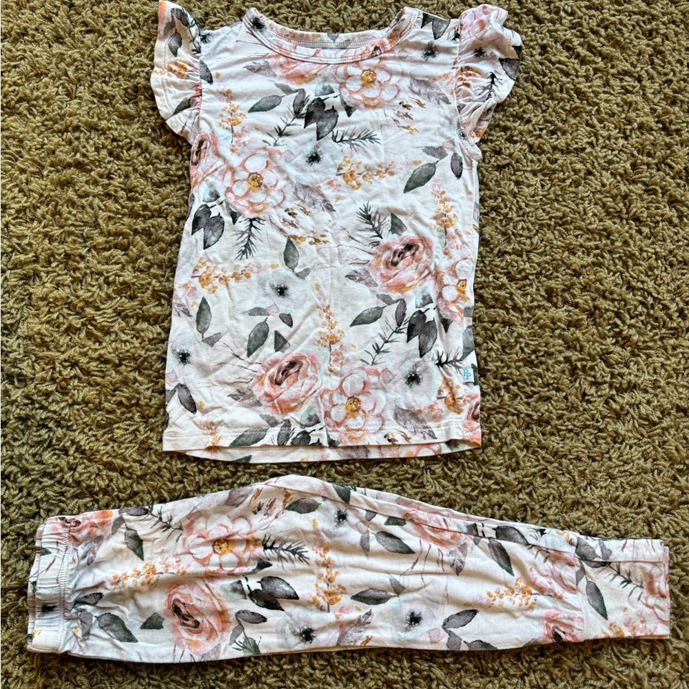 Posh Peanut Pink and Gray Floral Pajama Set